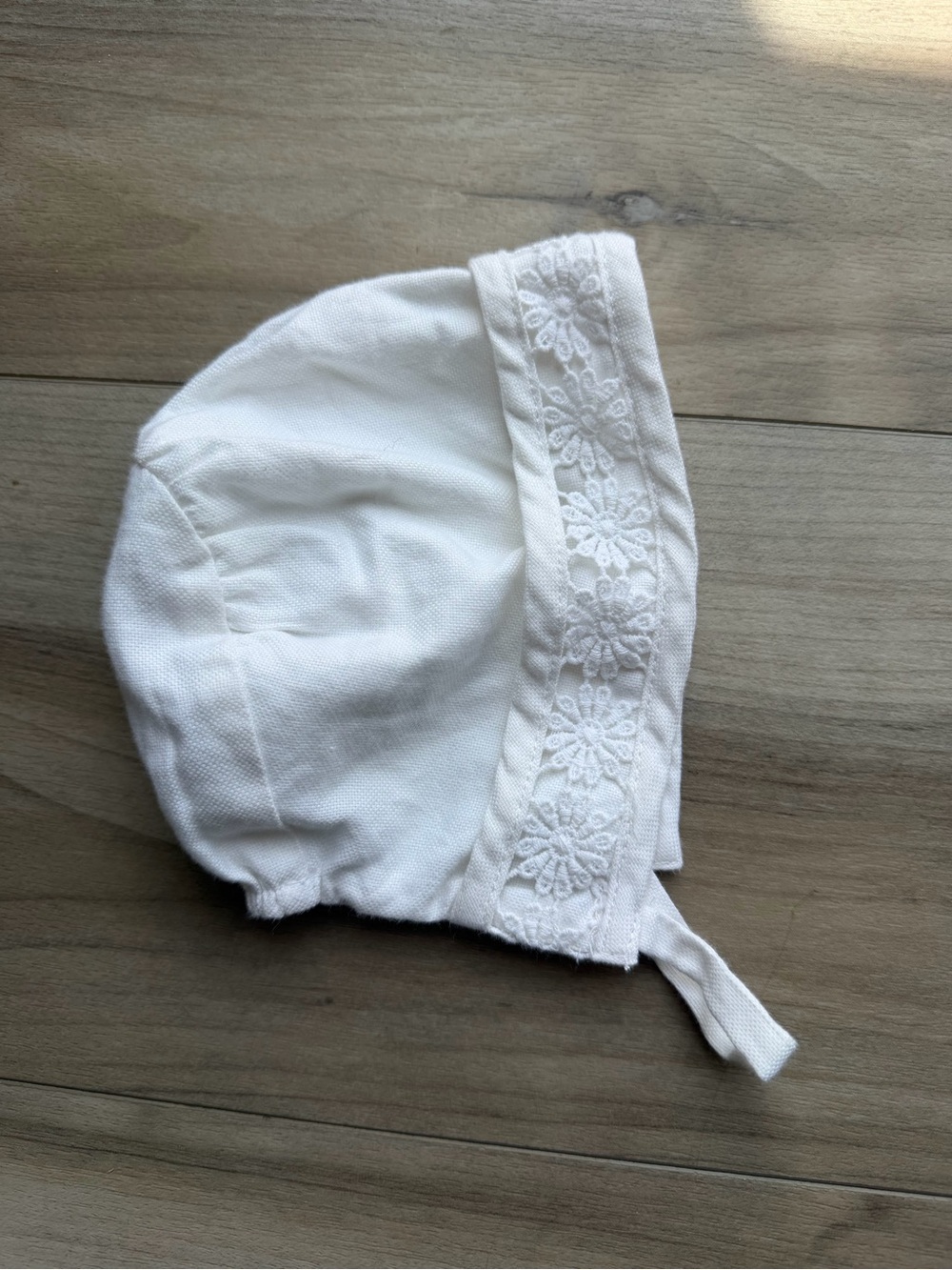 Mayoral White Baby Bonnet with Floral Lace Band